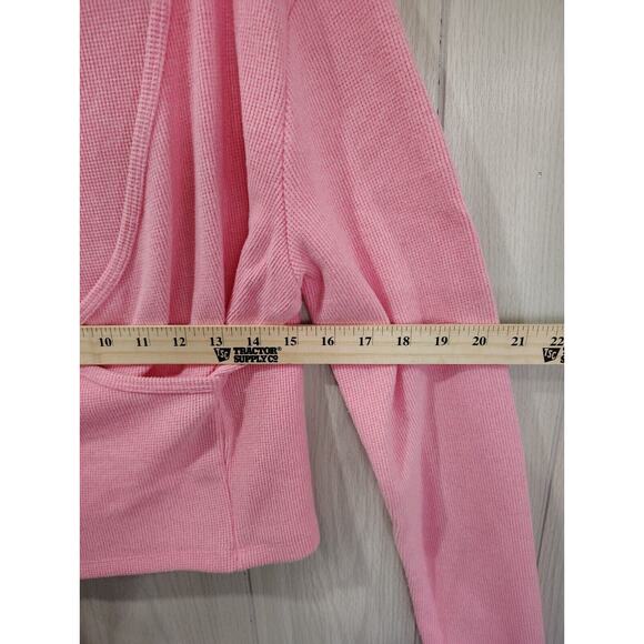 No Boundaries Pink Knit Cropped Sweater Faux Wrap Size L 12/14 Y2K Barbie - Picture 6 of 6